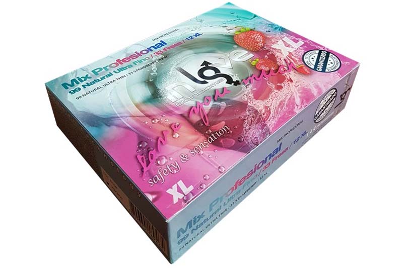 IN LOVE CONDOMS MIX Professional (99 Natural Ultra Fine / 33 Strawberry / 12 XL) 144 Condoms