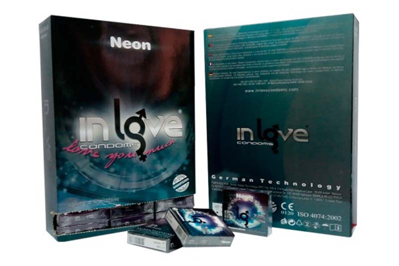 IN LOVE CONDOMS Natural Neon - Glow in the Dark - 48 boxes of 3 Condoms