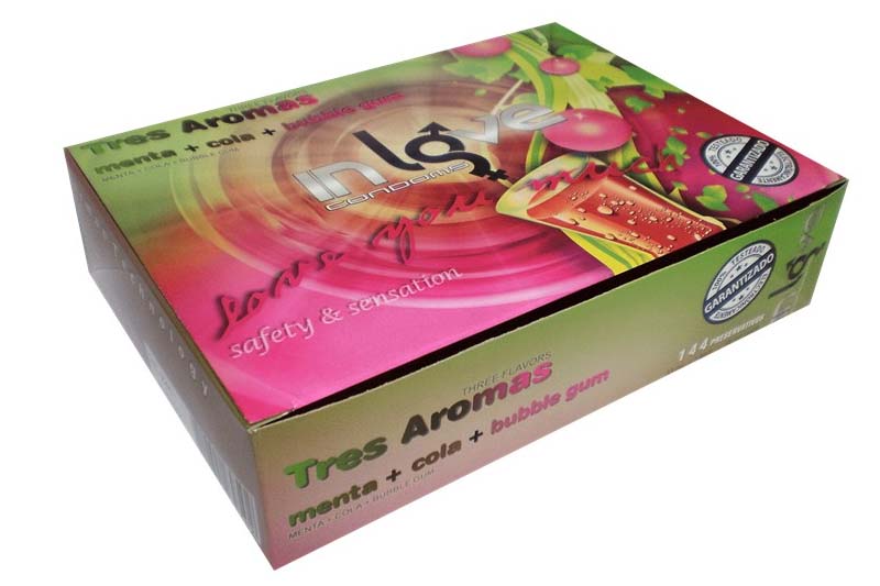 IN LOVE CONDOMS 3 Aromas (48 Mint, 48 Cola and 48 Bubble Gum) 144 Condoms