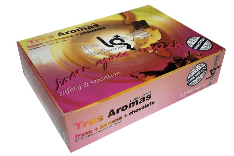 IN LOVE CONDOMS 3 Aromas (48 Strawberry, 48 Banana and 48 Chocolate) 144 Condoms