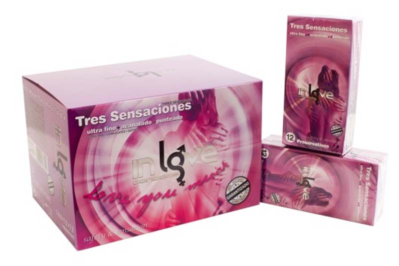 IN LOVE CONDOMS 3 Sensations (Ultra Fine, Ribbed and Dotted) 12 Boxes of 12 Condoms