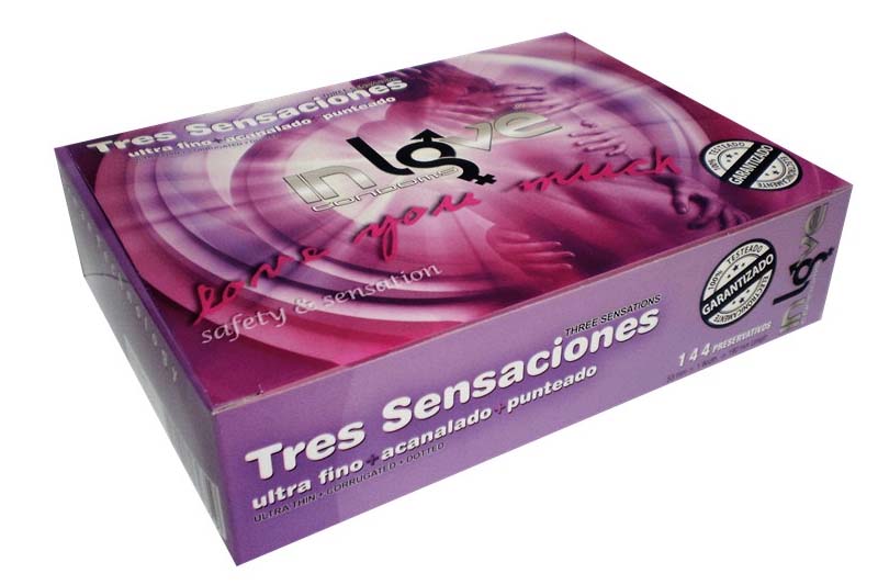 IN LOVE CONDOMS 3 Sensations (48 Ultra Fine, 48 Fluted and 48 Dotted) 144 Condoms