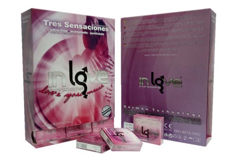 IN LOVE CONDOMS 3 Sensations (Ultra Fine, Ribbed and Dotted) 48 boxes of 3 Condoms